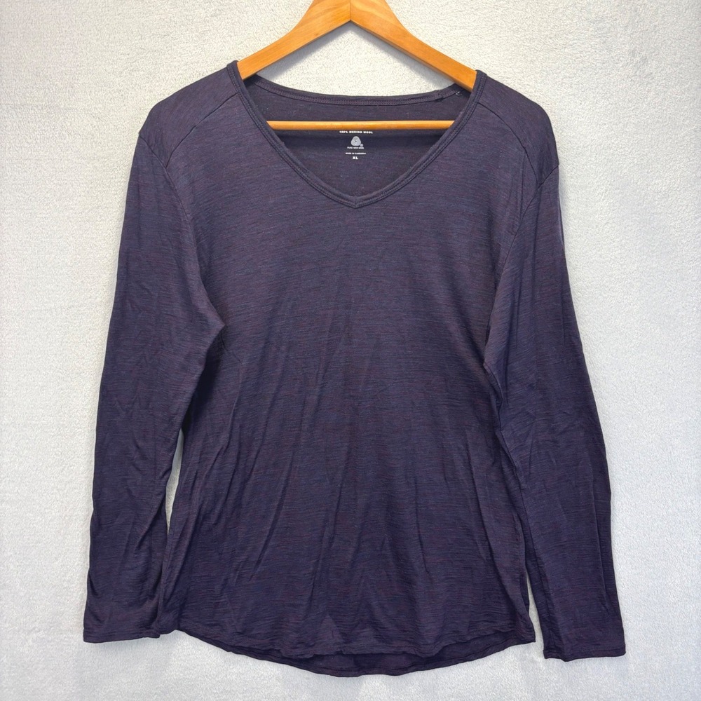 Segments 100% Merino Wool Base Layer Top Women XL Purple Long Sleeve V-Neck